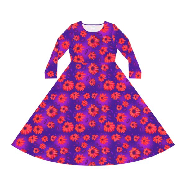 Black Light Sunflowers Long Sleeve Dress