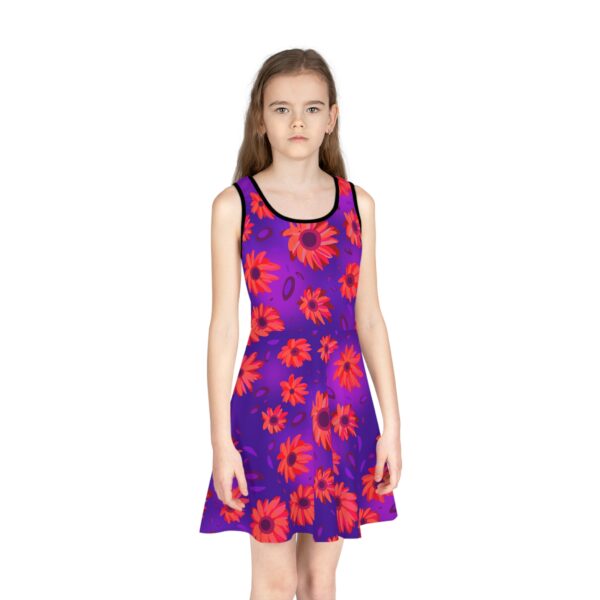 Black Light Sunflowers Girls' Sleeveless Sundress - Image 3