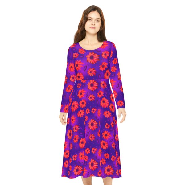 Black Light Sunflowers Long Sleeve Dress - Image 3