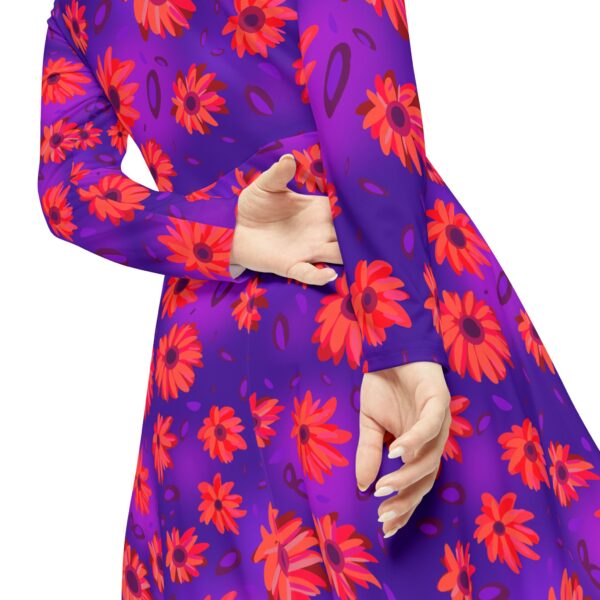 Black Light Sunflowers Long Sleeve Dress - Image 7